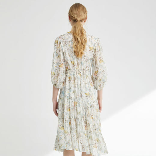 VIVIAN LIU TR2424107春女装新款V领不规则底摆长袖收腰连衣裙 商品图1