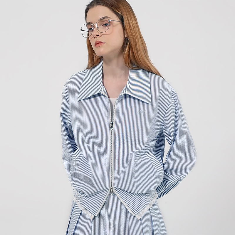 【2件9折】【Petit Bari】肌理感条纹刺绣夹克外套