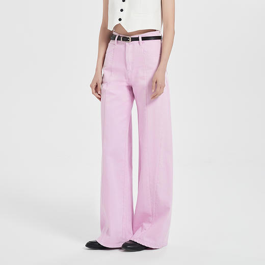 【2件9折】【Petit Bari】(多色)设计感休闲拼接阔腿牛仔裤 商品图1