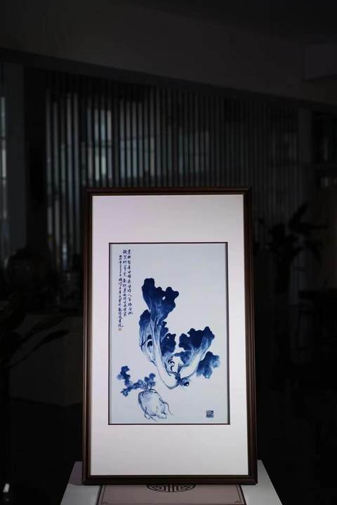 青花青白图瓷板 商品图0