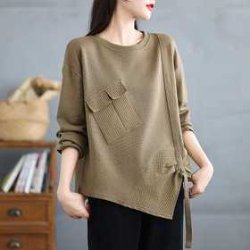 雀说新款韩版大码纯色宽松长袖T恤AL7317