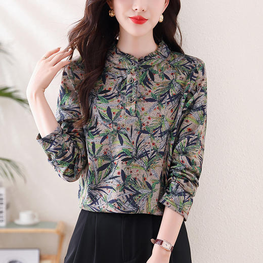 KQL-458H3562秋冬新款百搭长袖德绒保暖立领减龄打底衫修身显瘦T恤上衣女 商品图1