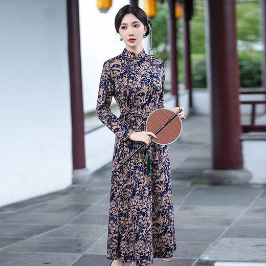 SYG-980年轻款高级感长袖大码旗袍2024年秋季新款气质显瘦日常女装 商品图3