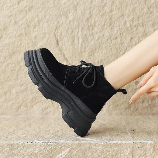 【预售5天】复古风厚底系带切尔西靴女磨砂真皮秋冬新款圆头松糕百搭短靴TYMXY&17211 商品图3