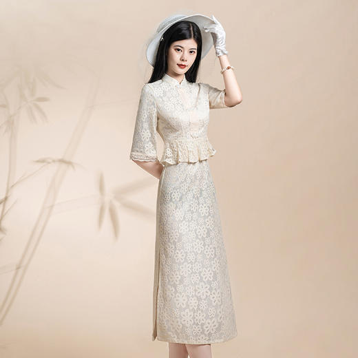 2024新款高端气质少女改良年轻款两件套蕾丝拼接旗袍 商品图1