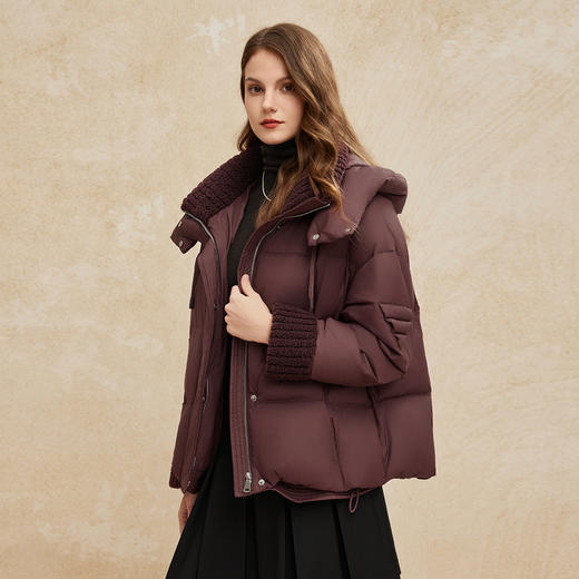 PR005斯尔丽2024冬季百搭脱卸帽泡芙高充羽绒服短款时尚廓形鸭绒羽绒服 商品图2