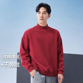 秋冬款加绒加厚半高领圆领长袖t恤纯色卫衣男式休闲上衣打底