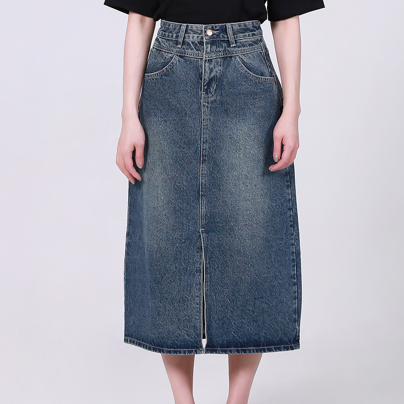 【2件9折】【Petit Bari】复古开叉牛仔裙