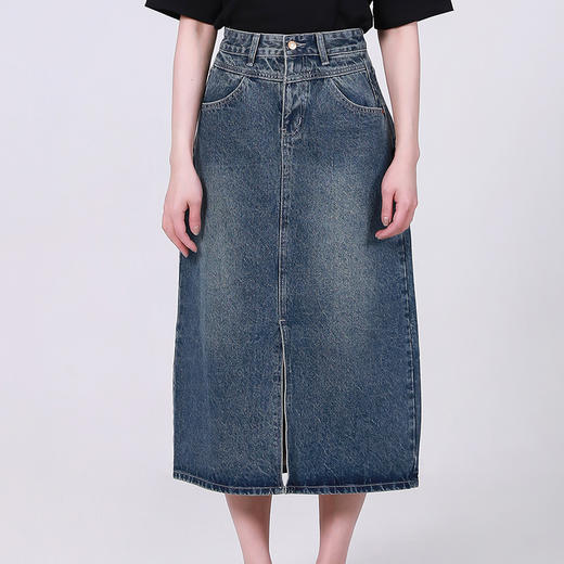 【2件9折】【Petit Bari】复古开叉牛仔裙 商品图0