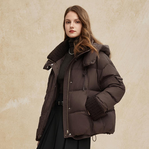 PR005斯尔丽2024冬季百搭脱卸帽泡芙高充羽绒服短款时尚廓形鸭绒羽绒服 商品图6