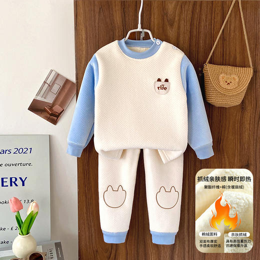 【儿童秋冬款双面绒家居服】男童保暖家居服套装女童加绒加厚童装宝宝两件套 商品图3