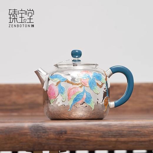 臻宝堂银壶999纯银泡茶壶纯手工寿桃粉色珐琅壶足银制作高端茶具珐琅德钟福寿壶150ml 商品图1