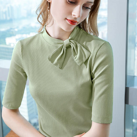 莫代尔五分袖t恤女女装海军风系带纯色中袖韩版女式上衣301866WX216 商品图1