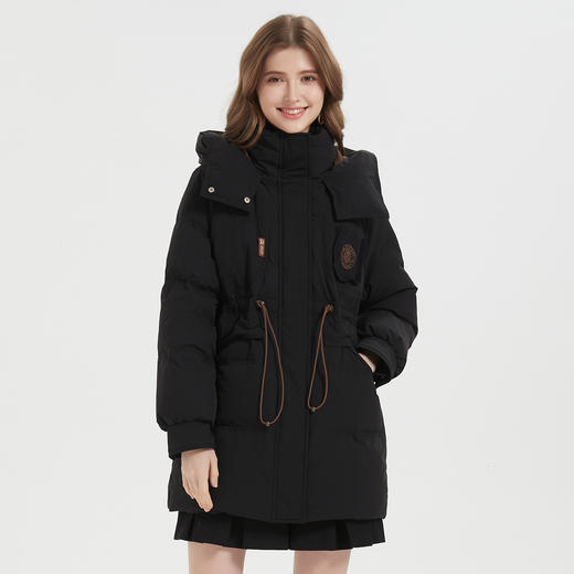 PR016斯尔丽24冬季鸭绒时尚韩版腰部抽绳连帽显瘦保暖90绒中长羽绒服 商品图7