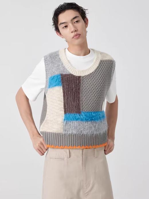 Simple Project/M2501/拼贴撞色U领毛衣背心马甲 商品图0