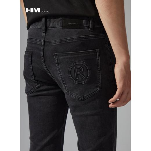 HIM漢崇 经典黑色洗水做旧修身弹力牛仔裤男【后袋压印】2025冬季 商品图0