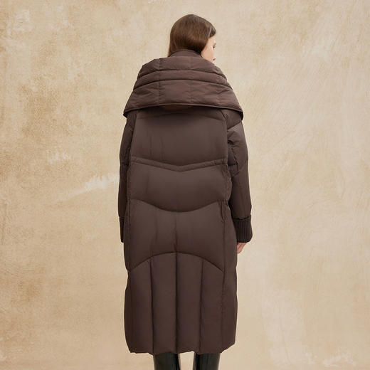PR004斯尔丽2024年冬季新款高充绒带帽立领简约廓形长款通勤鸭绒羽绒服 商品图1