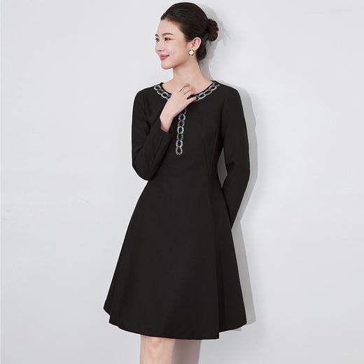 【高货wl】全新升级【铂金会员349/天猫469/差价120】(34753)洛诗琳秋冬名媛轻奢高级感重工钉珠镶钻时尚气质连衣裙女 商品图1