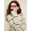三彩2025春季新款条纹针织衫复古圆领毛衣开衫外套显瘦短款M 商品缩略图1