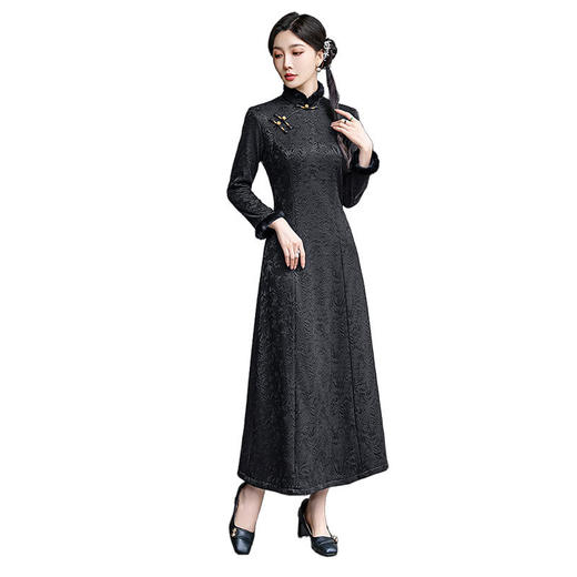 SYG-110秋季新款新中式国风连衣裙中长款盘扣高端收腰裙子 商品图4