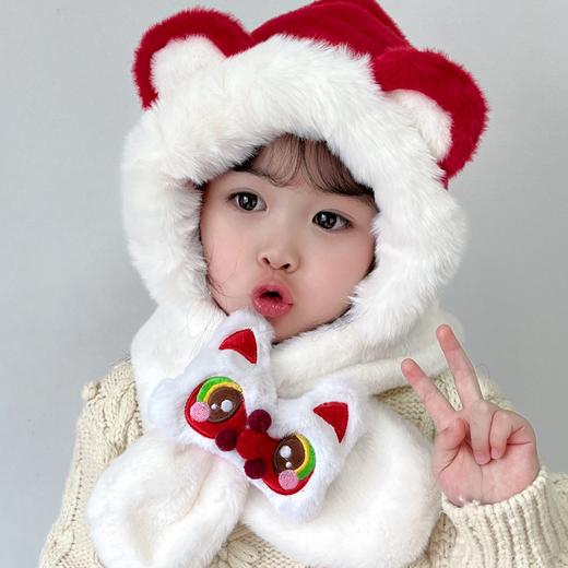 【可爱醒狮造型，超萌护耳帽！】1-10岁宝宝帽子秋冬款 醒狮新年儿童围巾一体帽 可爱超萌 加厚男女童护耳帽-QQ 商品图3