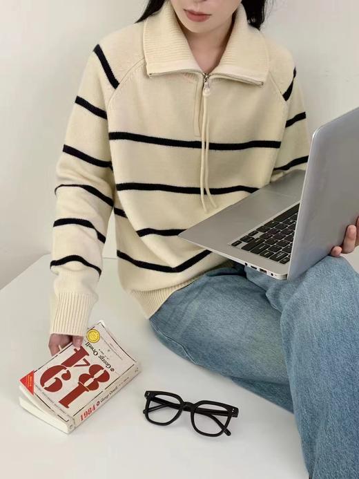 红色条纹拉链款毛衣330 商品图4