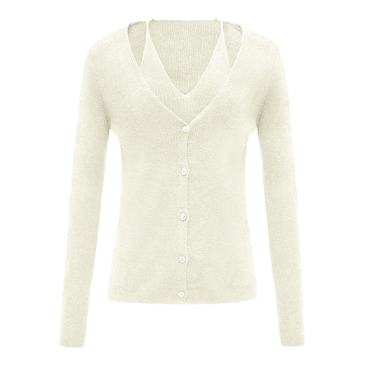 【2件9折】【Petit Bari】(多色)假两件挂脖v领修身针织上衣 商品图2