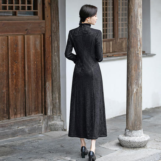 SYG-110秋季新款新中式国风连衣裙中长款盘扣高端收腰裙子 商品图1