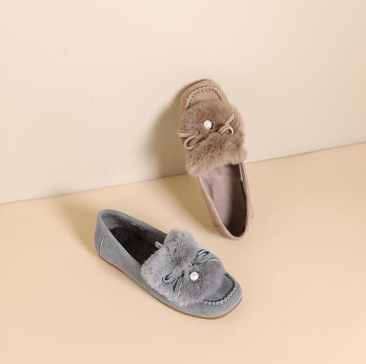 westory2025春季新款加绒蝴蝶结乐福鞋舒适低跟豆豆鞋女S25AM58581 商品图0