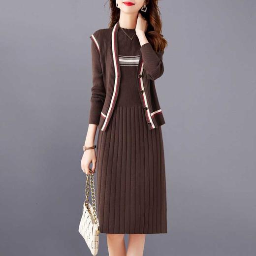 ZYANGR2298B 针织毛衣马甲连衣裙两件套女2024年春秋新款时尚休闲秋冬套装裙子 商品图0