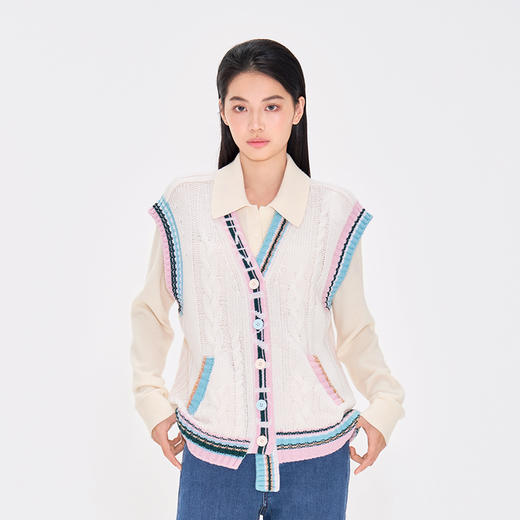 洲升CHAU·RISING 彩色撞边羊毛马甲243053 商品图2