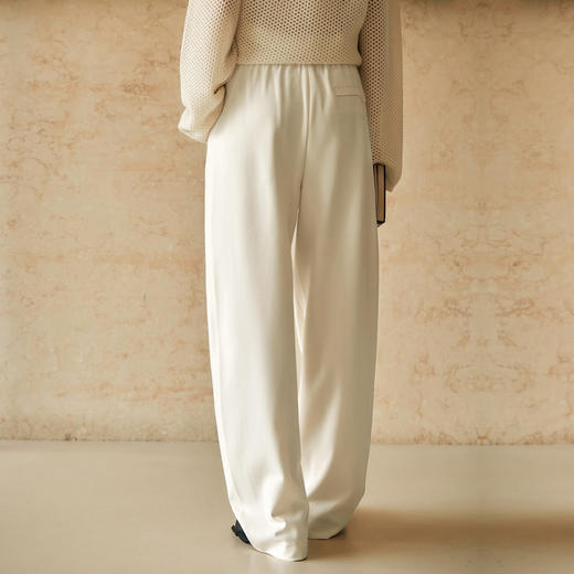 OLrain欧芮儿灰色高腰休闲裤女春季2025年新款通勤橡筋腰阔腿长裤 商品图4