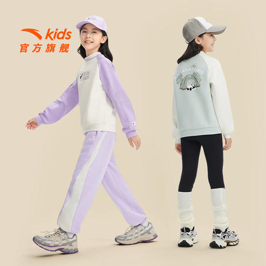 安踏儿童卫衣女童套头衫冬季大童萌趣熊猫印花加绒保暖卫衣362446701 商品图3
