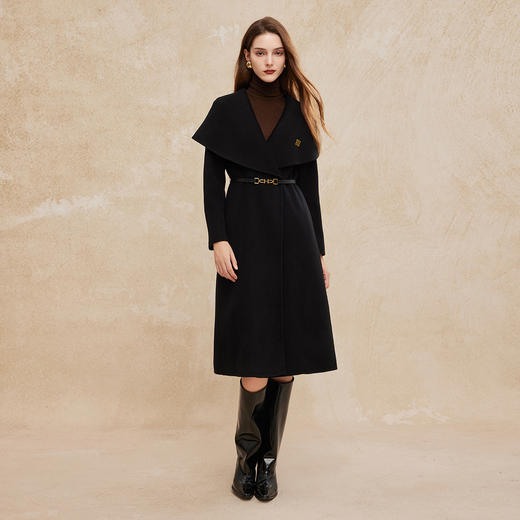 PH965斯尔丽24冬季新款高级感修身斗篷式大翻领配腰带羊毛大衣 商品图3