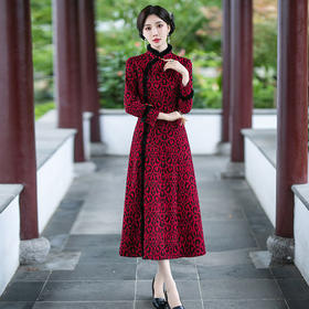 SYG-106冬季加厚弹力双彩貂绒中长款显瘦改良旗袍日常保暖连衣裙