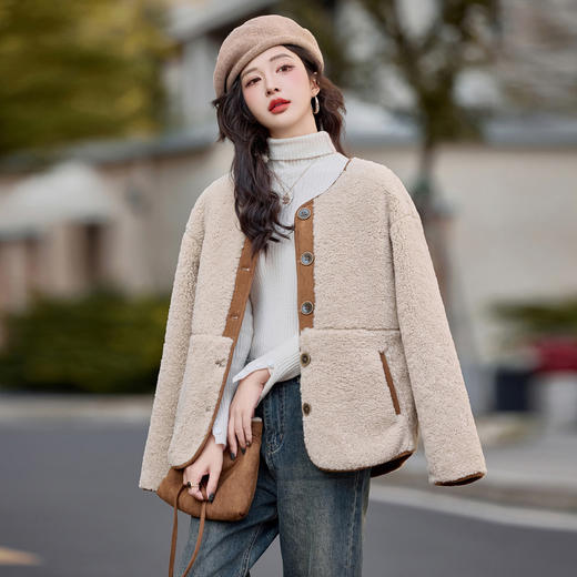 HR-YBX3551韩版加厚保暖羊羔毛外套女2024秋冬款气质百搭摇粒绒开衫毛毛上衣 商品图2