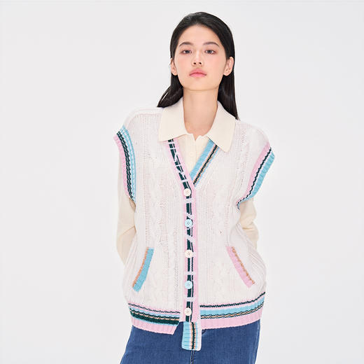 洲升CHAU·RISING 彩色撞边羊毛马甲243053 商品图4