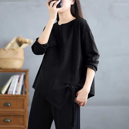 雀说新款韩版大码纯色宽松长袖T恤AL7317 商品图2