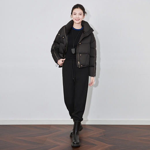 【高货wl】全新升级【铂金会员514/天猫699/差价185】(34140)洛诗琳时尚双层领防寒保暖袖子亮条爱心银暗扣短款羽绒服 商品图3