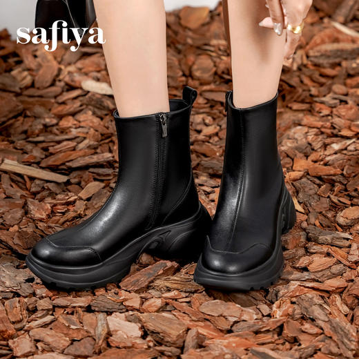 Safiya/索菲娅2024秋冬时尚圆头侧拉链百搭厚底户外运动风短靴 SF44116402 商品图2