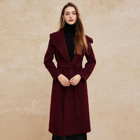 PH968斯尔丽24冬季新款绵羊毛双面呢大翻领气质高贵胸针款通勤大衣
