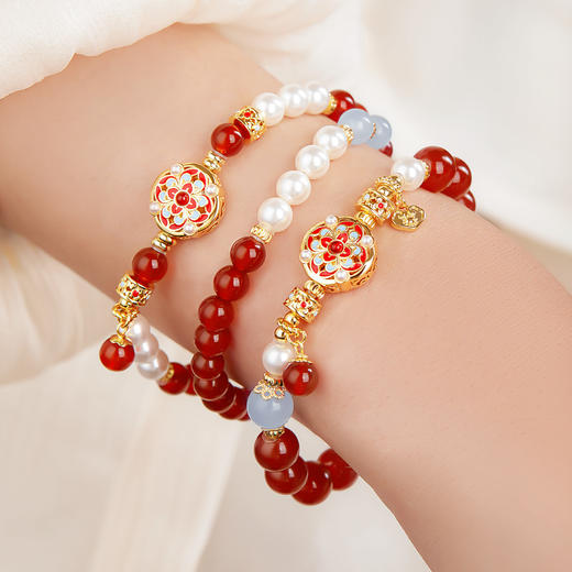 【故宫饰品】宝相花红玛瑙手串仿珍珠蛇年本命年手链新年礼物 商品图2