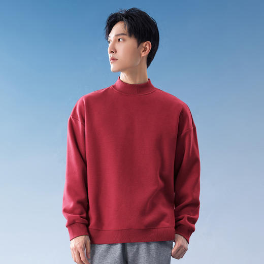 秋冬款加绒加厚半高领圆领长袖t恤纯色卫衣男式休闲上衣打底 商品图2