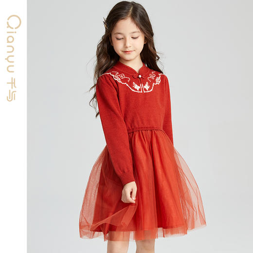 笛莎千与连衣裙2024冬季新款女童新中式国风汉服针织连衣裙 商品图3