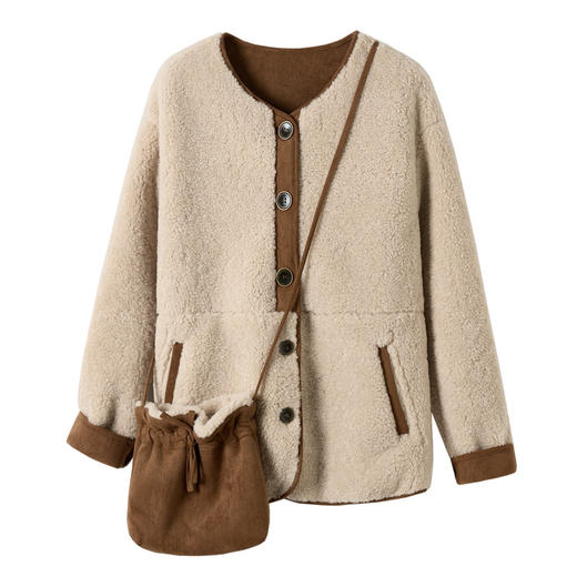 HR-YBX3551韩版加厚保暖羊羔毛外套女2024秋冬款气质百搭摇粒绒开衫毛毛上衣 商品图4