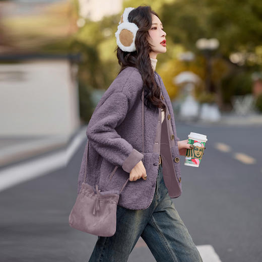 HR-YBX3551韩版加厚保暖羊羔毛外套女2024秋冬款气质百搭摇粒绒开衫毛毛上衣 商品图1