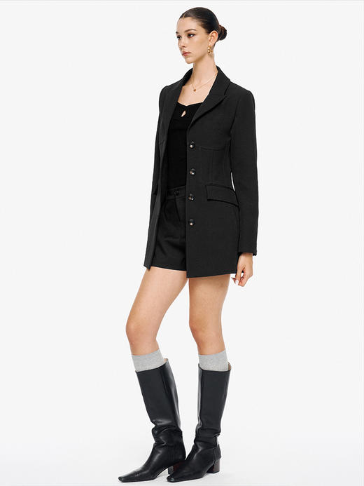 TR她热 骨感美人 黑色鱼骨收腰显瘦设计感通勤修身西装外套 商品图1