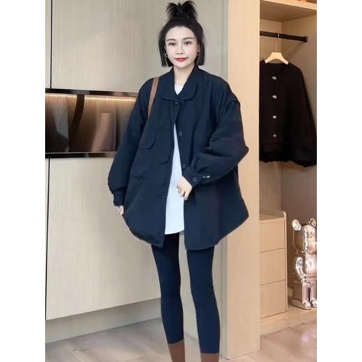 雀说宽松大口袋棉服新款休闲中长款开衫翻领棉衣外套AL3635 商品图1