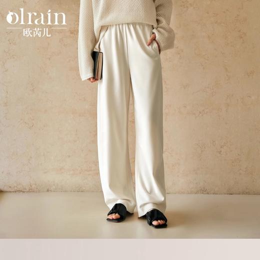 OLrain欧芮儿灰色高腰休闲裤女春季2025年新款通勤橡筋腰阔腿长裤 商品图2