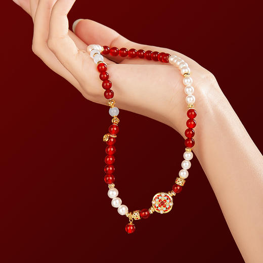 【故宫饰品】宝相花红玛瑙手串仿珍珠蛇年本命年手链新年礼物 商品图4